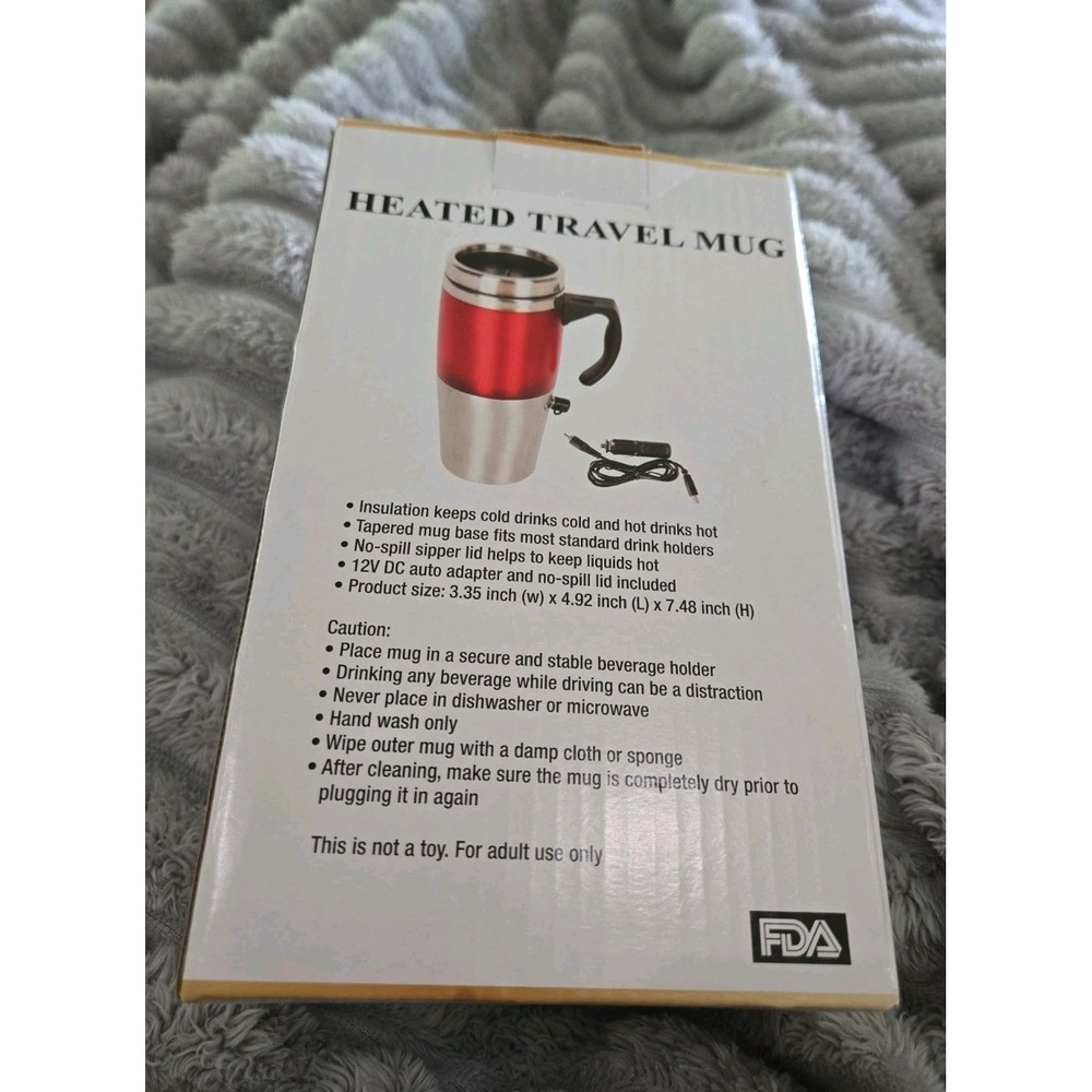 Samsonico USA Heated Travel Mug Red Stainless Steel 12V DC Auto Adapter SM-56387 - Picture 3 of 7